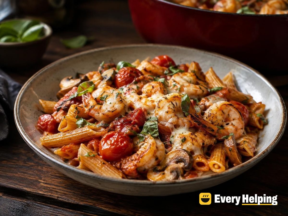 No-Boil Dutch Oven Shrimp Penne with Blistered Tomatoes