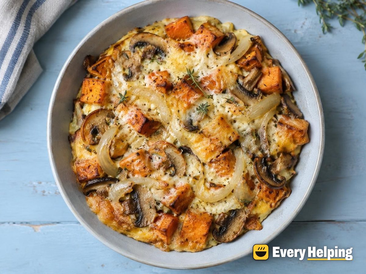 Sheet-Pan Mushroom Onion Egg Bake with Sweet Potato