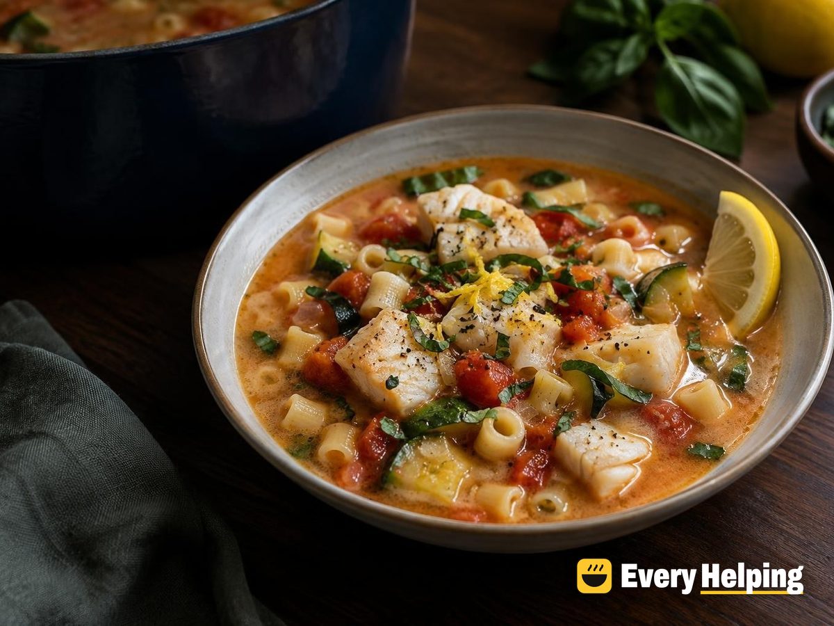 Coconut Tomato Cod Soup with Ditalini