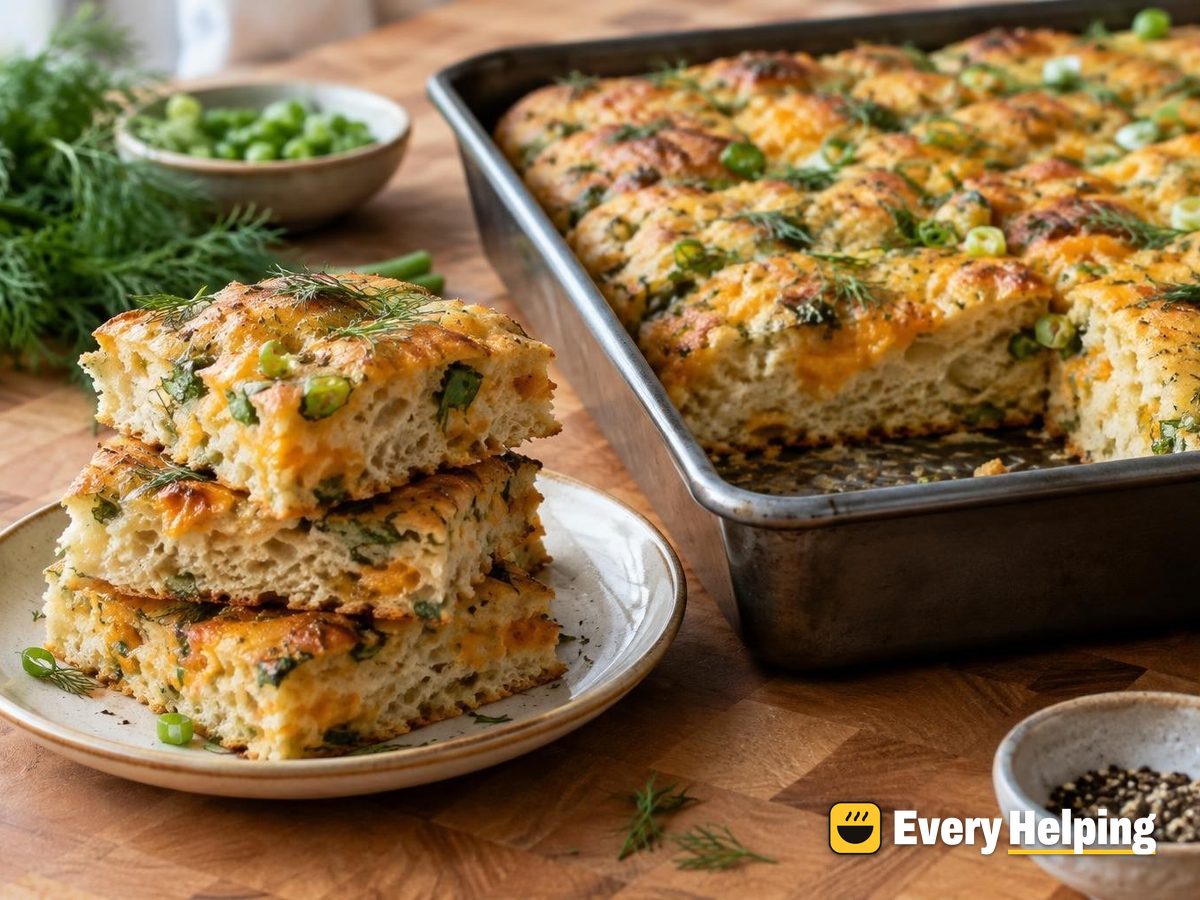 Crisp Spelt Cheddar Focaccia with Dill and Scallions