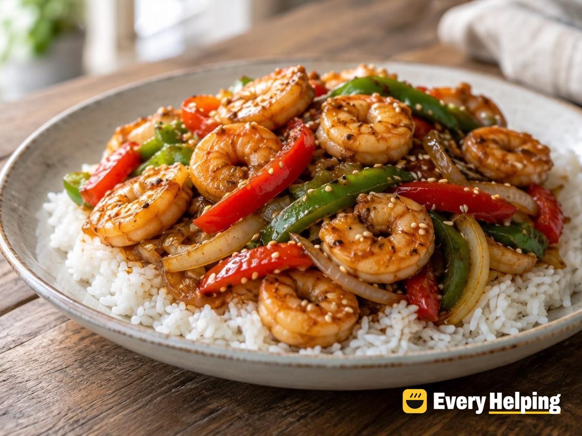 Soy Sesame Shrimp with Peppers and Onions