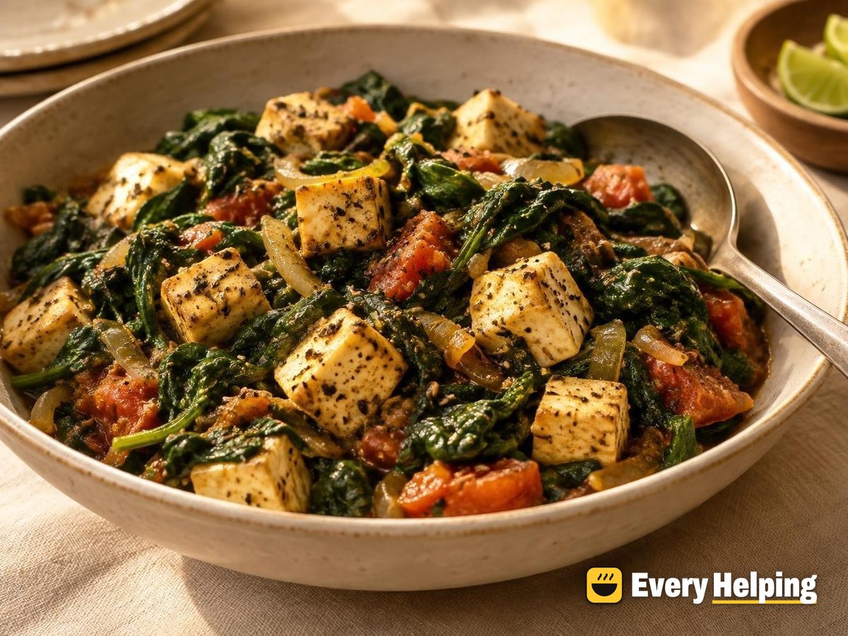 Cracked-Pepper Paneer Cubes with Spiced Spinach