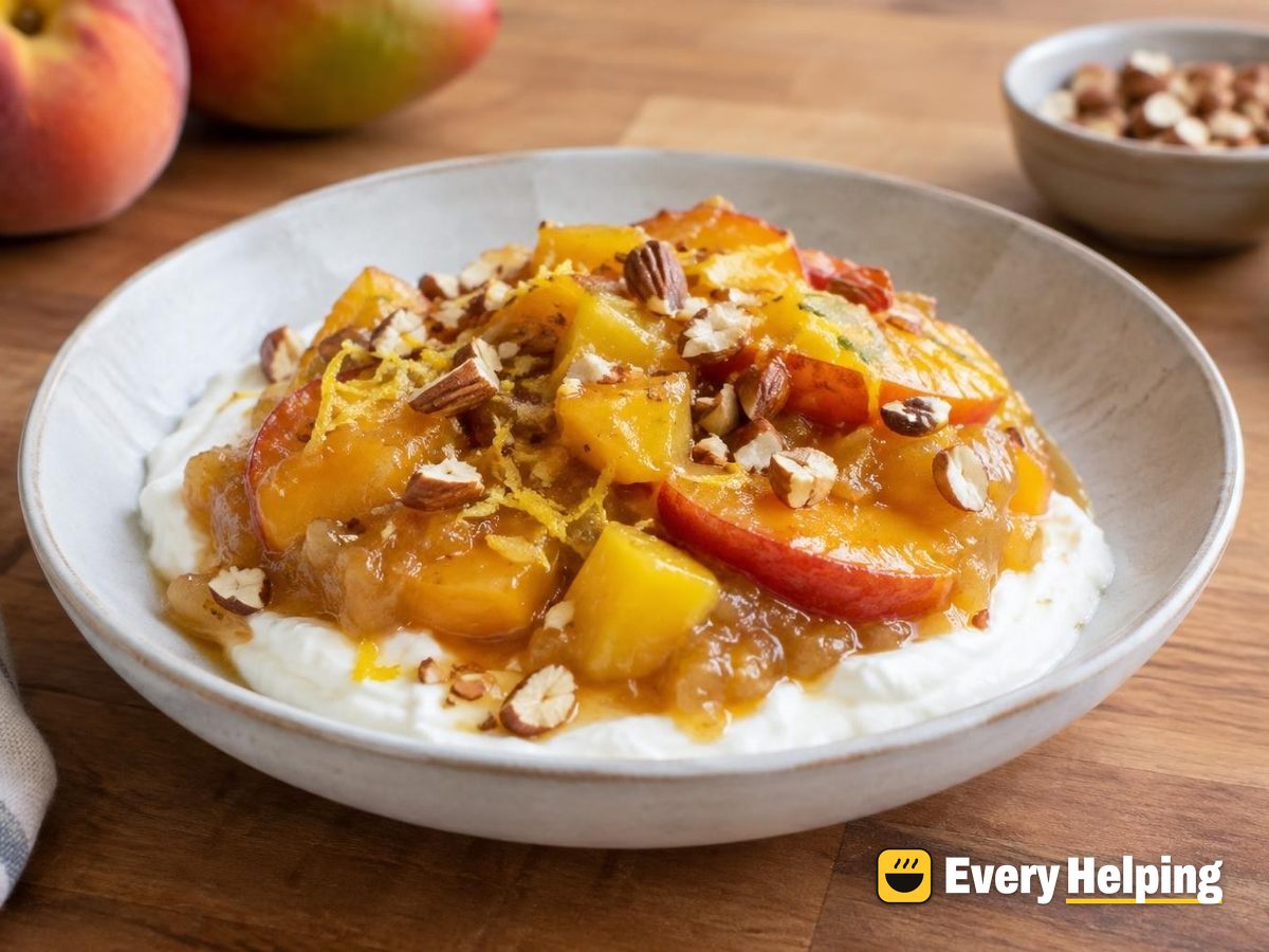 Ginger Peach-Mango Compote over Yogurt