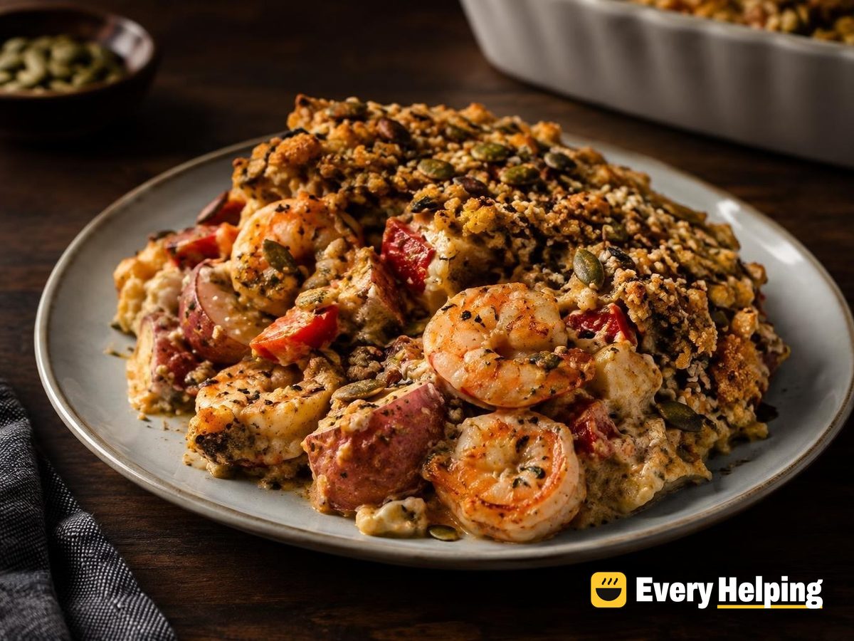 Cajun Shrimp and Red Potato Bake with Pepitas