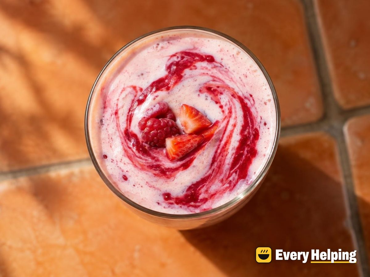 Vanilla Raspberry Strawberry Lassi with Rose-Pink Swirl