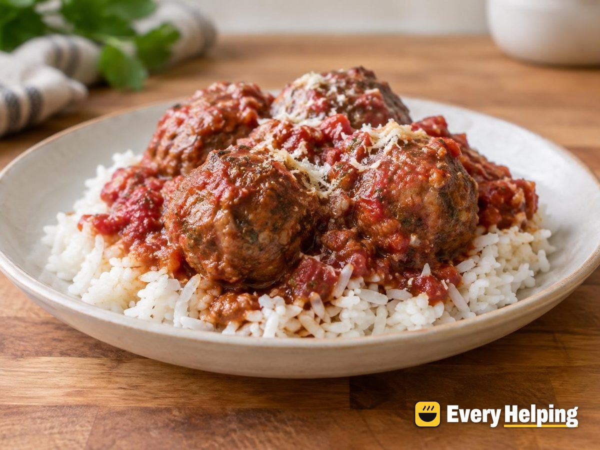 Beef and Pork Meatballs in Marinara over Rice