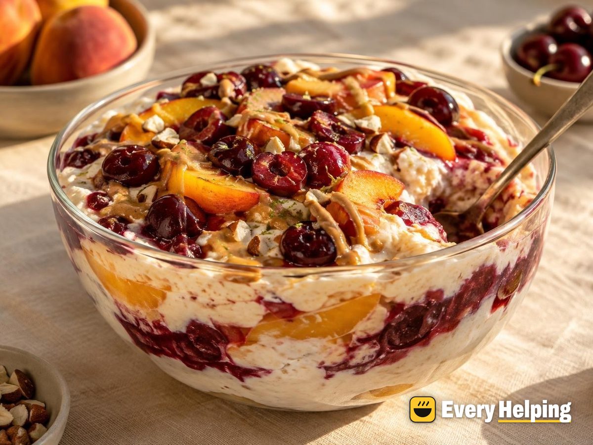 Cherry-Peach Almond Butter Cottage Cheese Parfait