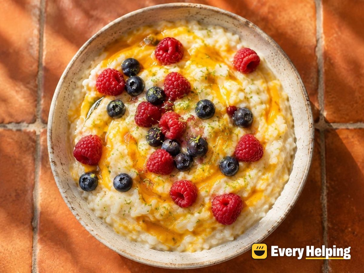 Ginger-Lime Mango Rice Pudding with Berries