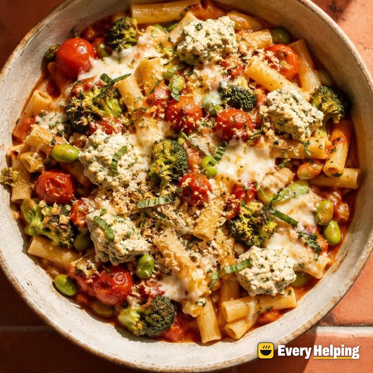 No-Boil Cherry Tomato Ziti with Basil Tofu