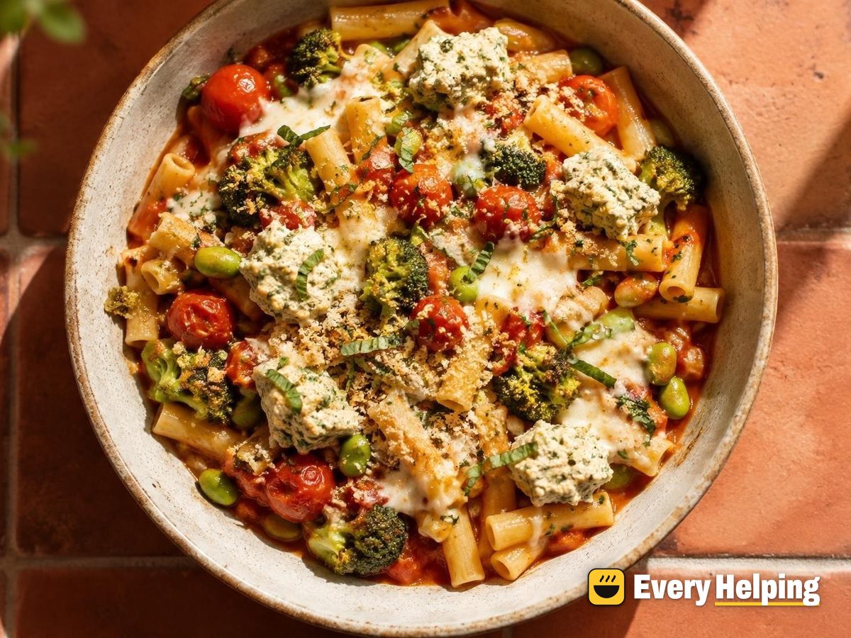 No-Boil Cherry Tomato Ziti with Basil Tofu