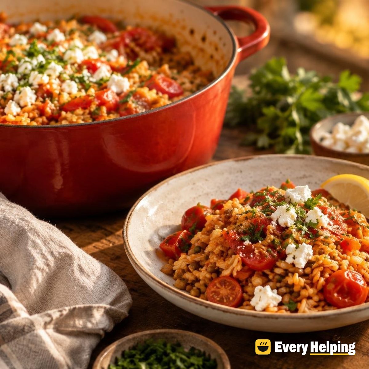 Red Lentil and Roasted Pepper Bulgur-Rice Pilaf
