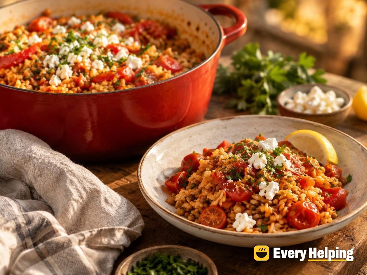 Red Lentil and Roasted Pepper Bulgur-Rice Pilaf