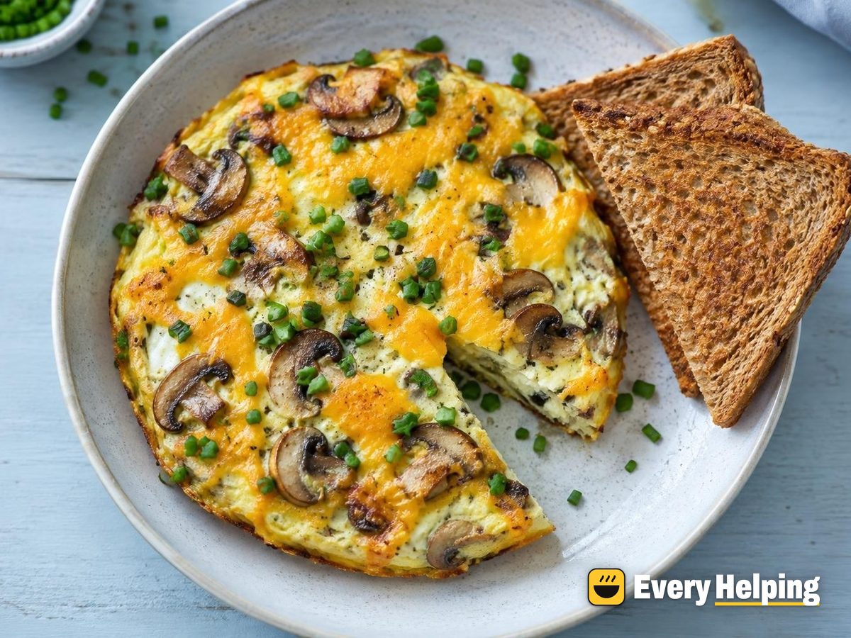 Skillet Cheddar-Chive Frittata with Mushrooms and Toast