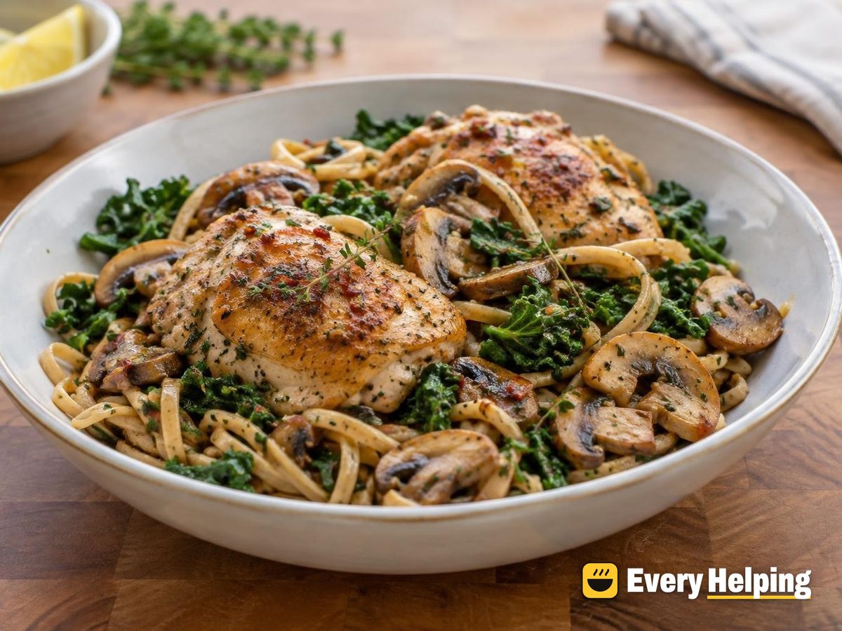 Lemon-Thyme Chicken Thigh and Mushroom Noodle Bowls