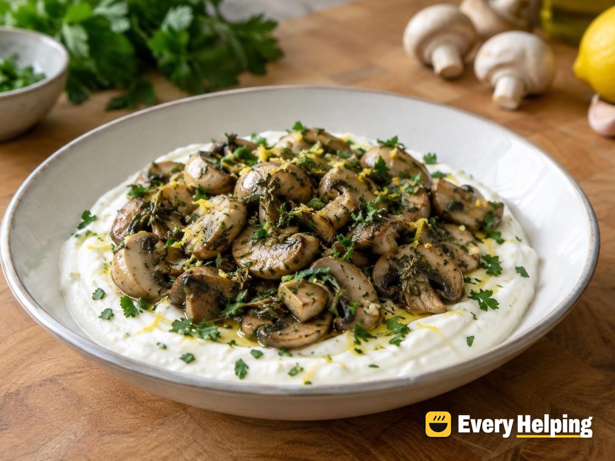 Stirred Skim Yogurt with Thyme-Garlic Mushrooms