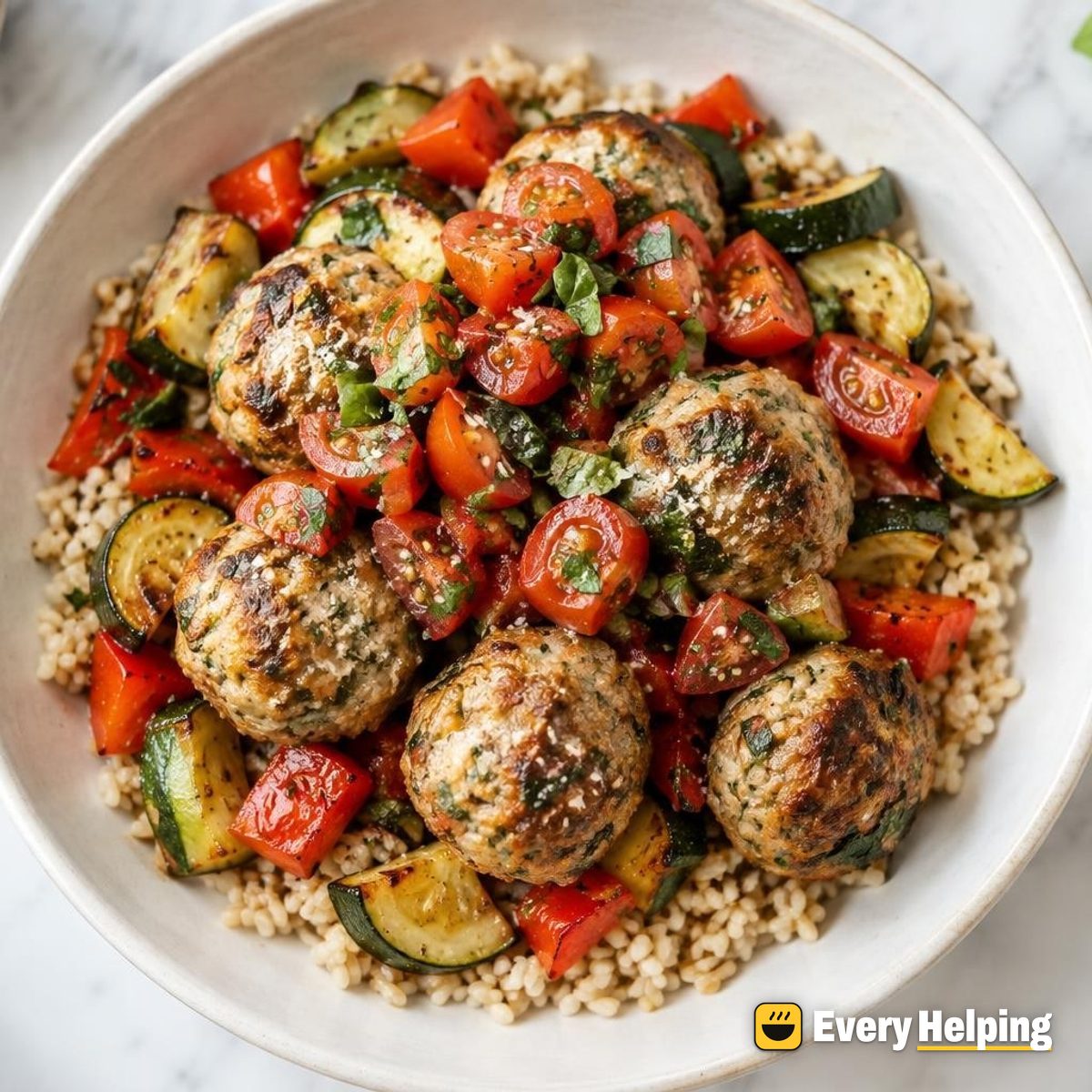 Italian Turkey Meatball Brown Rice Bowls