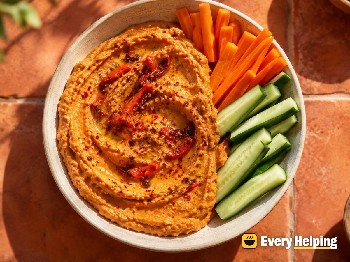 Charred Pepper Red Lentil Hummus with Crudités