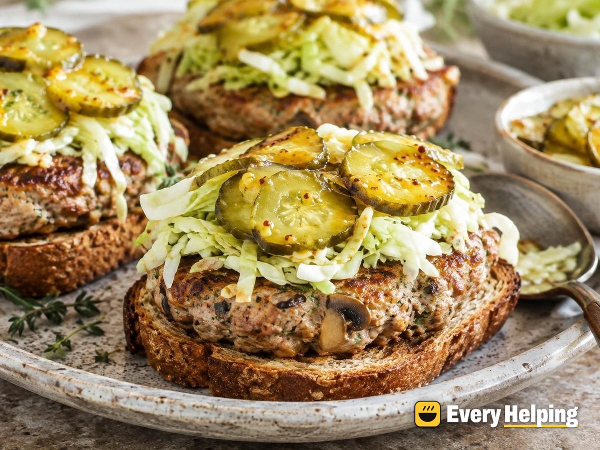 Oven-Baked Turkey Burgers with Honey-Mustard Pickles