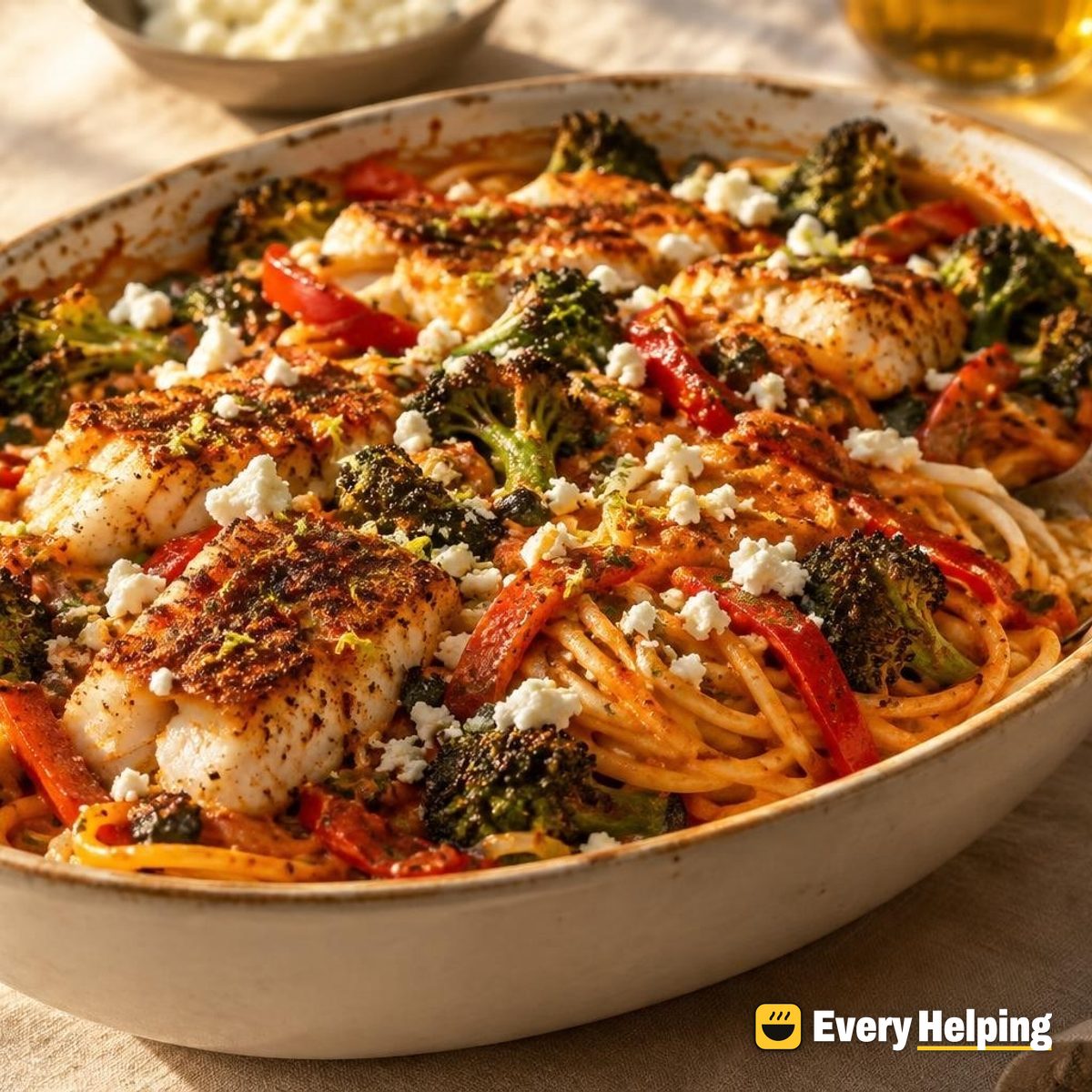 Chili-Rubbed Cod Spaghetti in Smoky Pepper Sauce