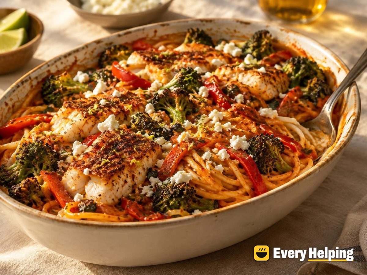 Chili-Rubbed Cod Spaghetti in Smoky Pepper Sauce
