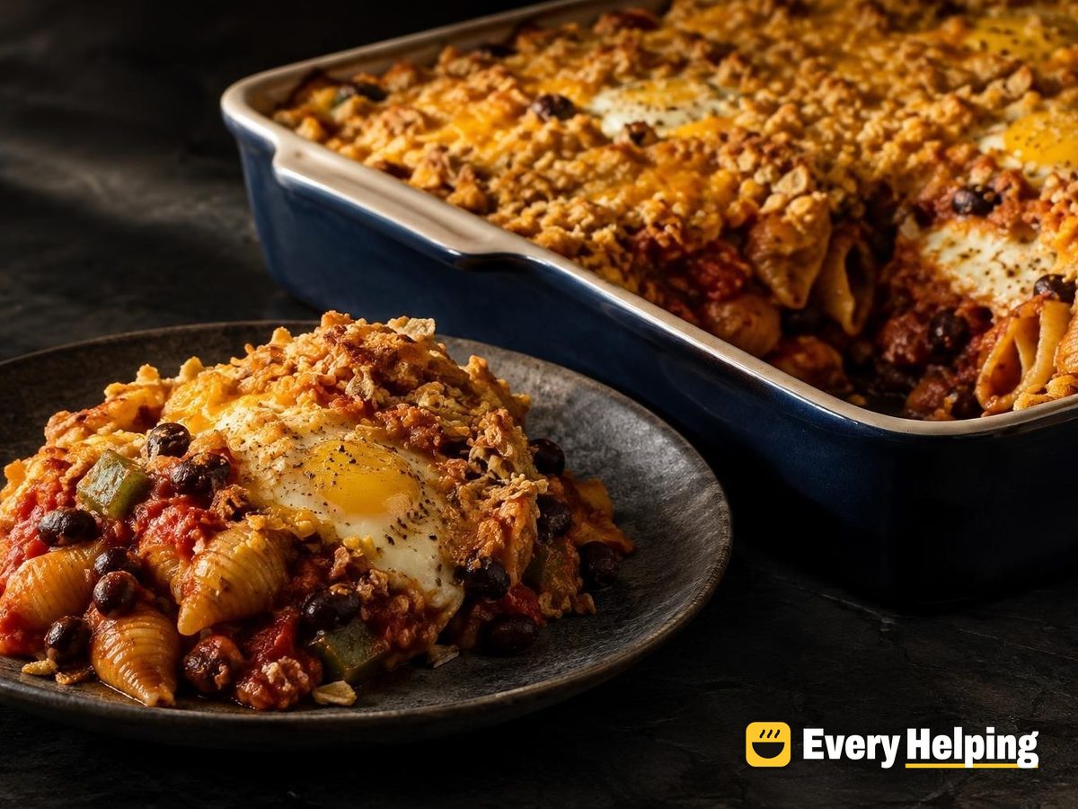 Huevos-Style Black Bean Pasta Bake