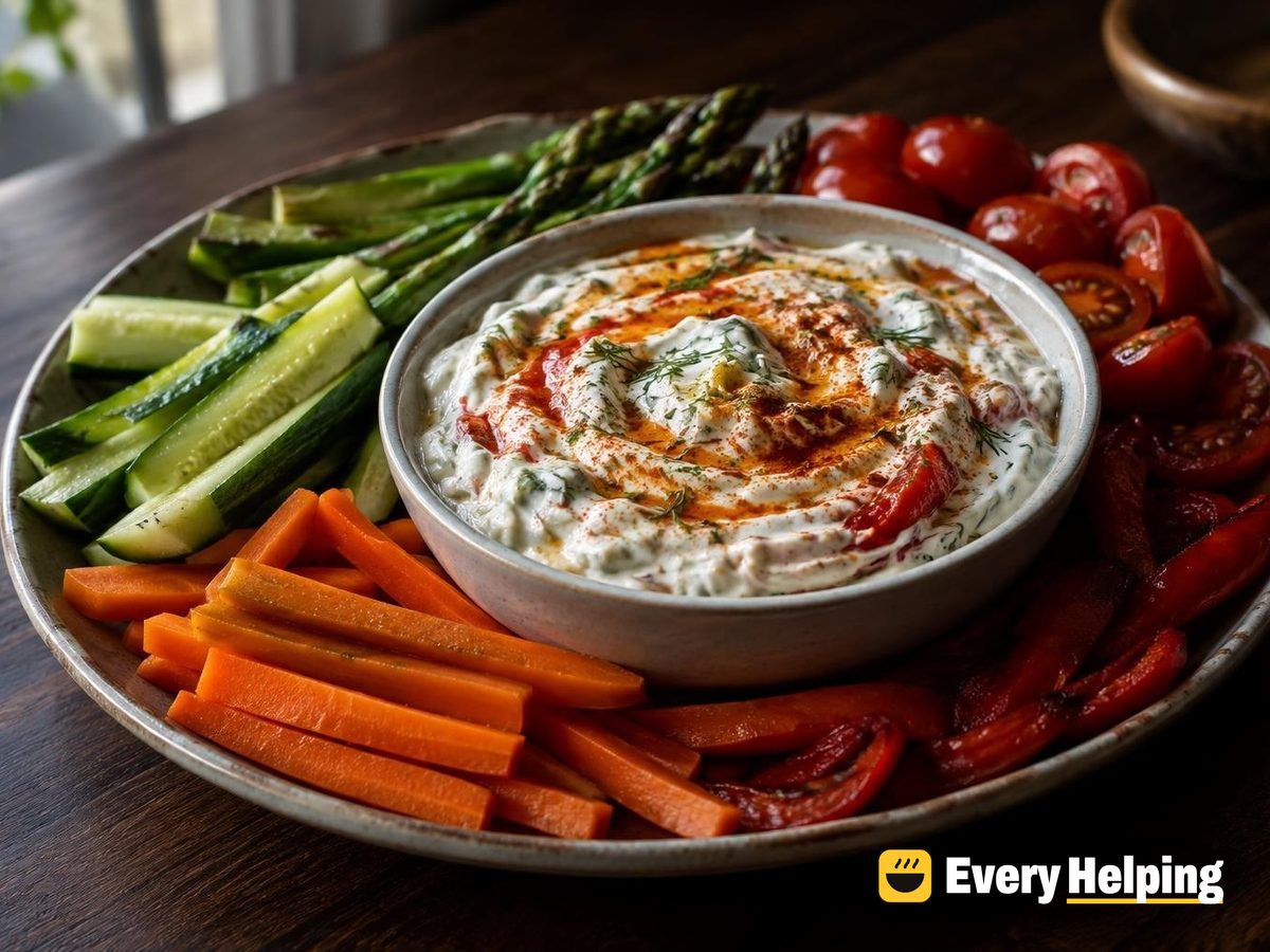 Roasted Pepper Tzatziki-Style Dip with Crudités