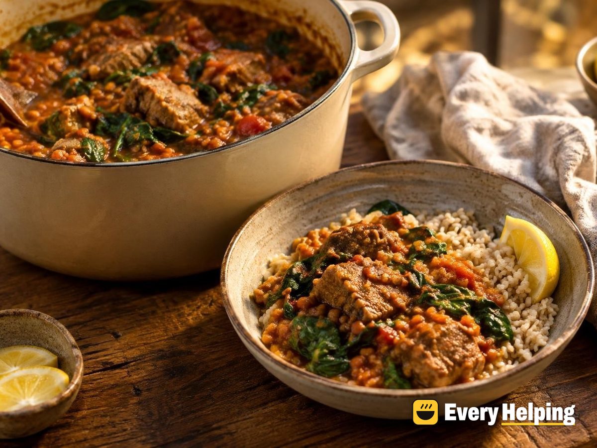 Pork Shoulder and Red Lentil Spinach Curry