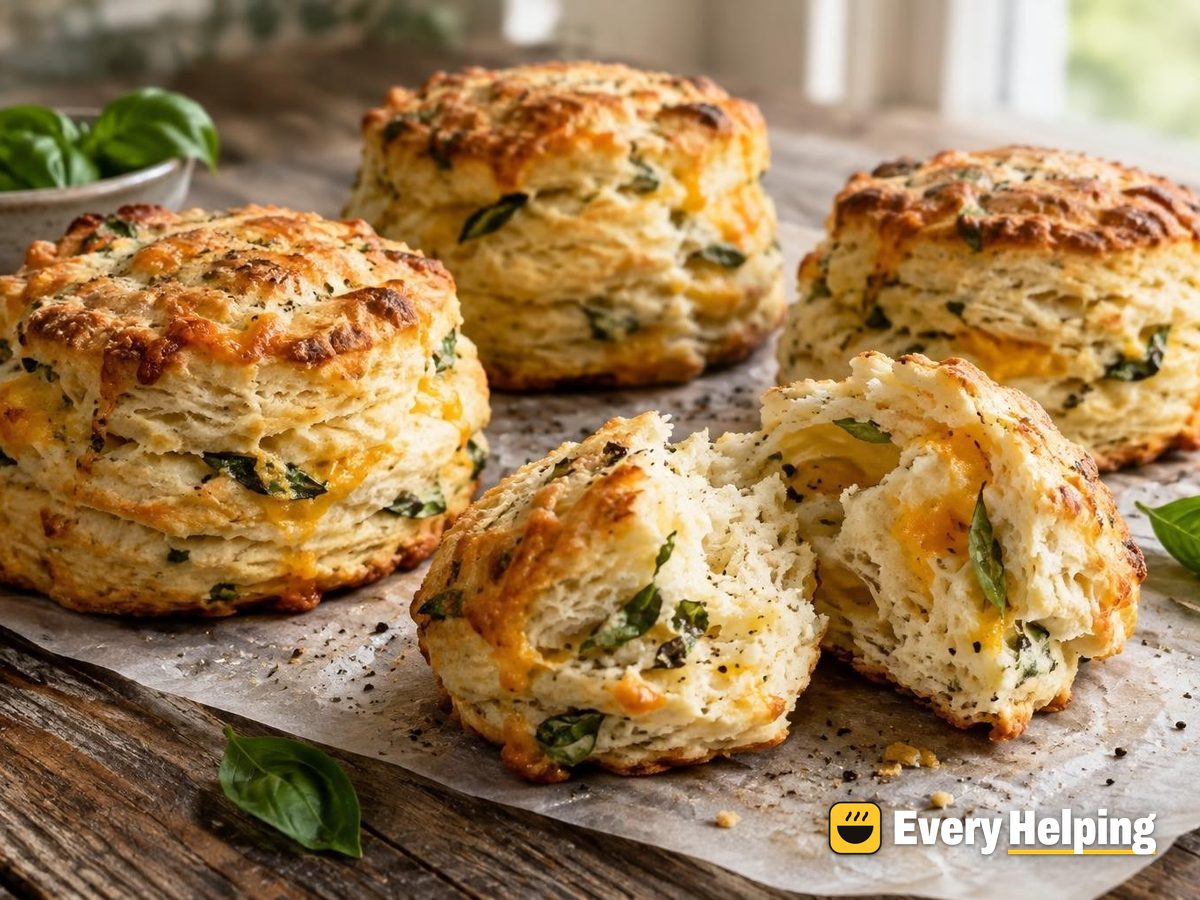 Flaky Basil Cheddar Laminated Biscuits