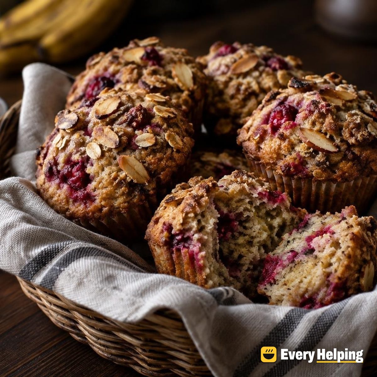 Brown Butter Banana Raspberry Oat Muffins