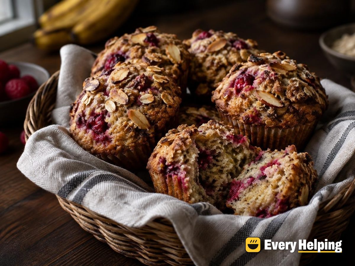 Brown Butter Banana Raspberry Oat Muffins