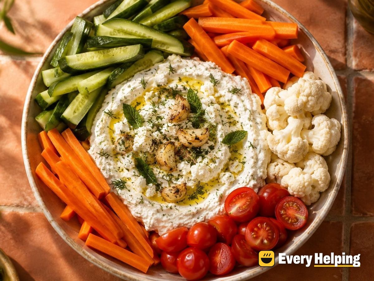 Roasted Garlic Feta Yogurt Dip with Crudités