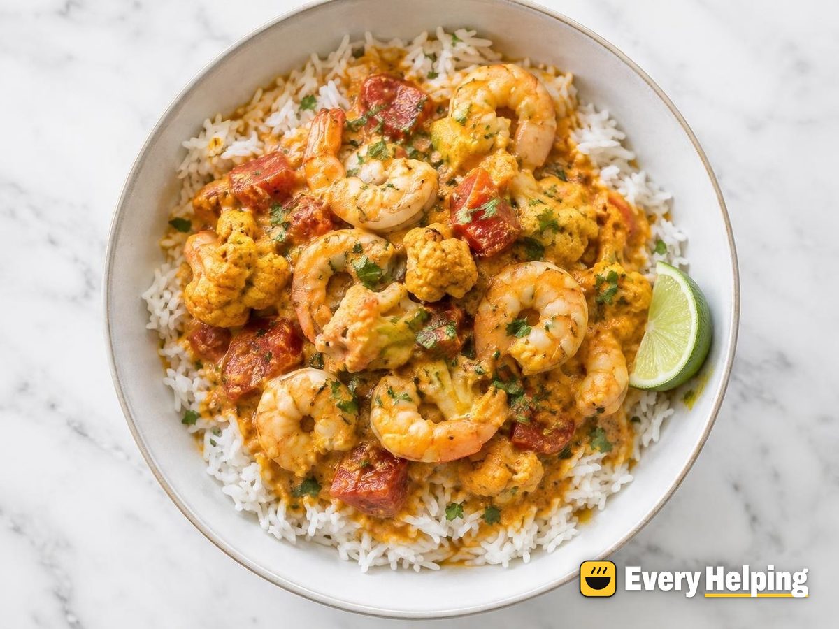 Coconut Tomato Shrimp Curry with Cauliflower