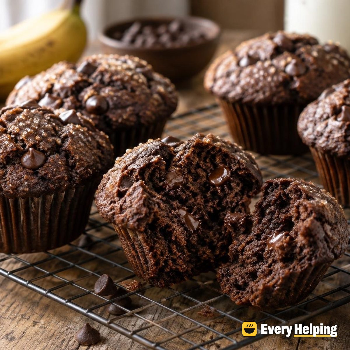 Double Chocolate Banana Buttermilk Muffins