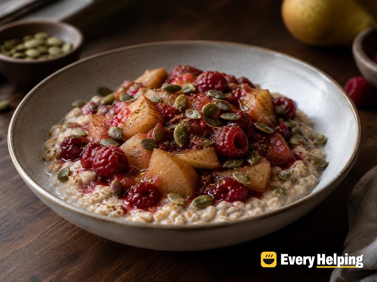Cardamom Pear-Raspberry Compote with Almond Oats