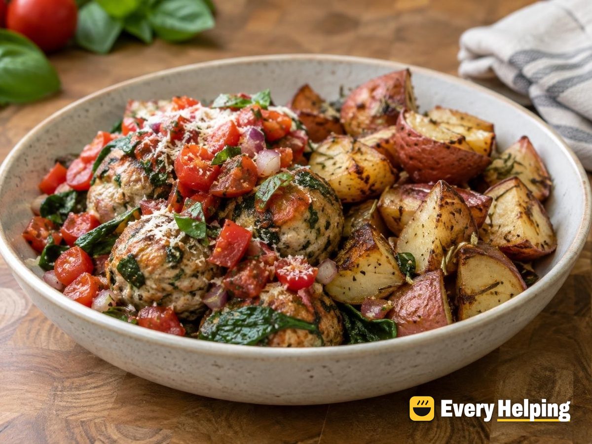 Italian Turkey Meatball Bowls with Roasted Potatoes
