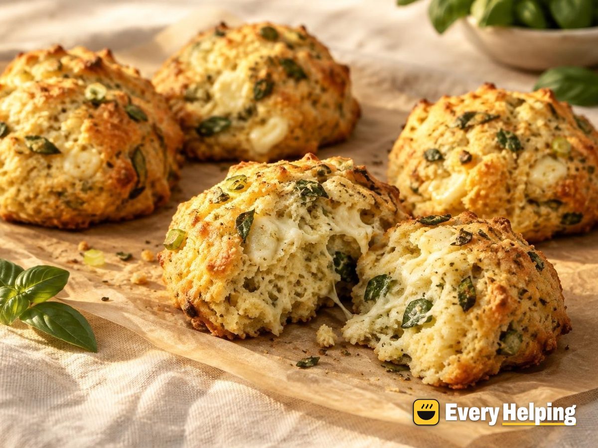 Olive Oil Cornmeal Basil Mozzarella Drop Biscuits