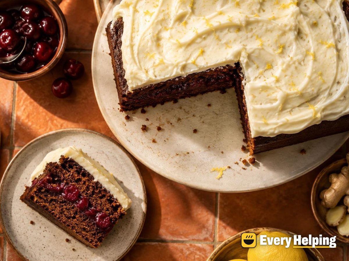 Gingerbread Molasses Sheet Cake with Cherry Filling