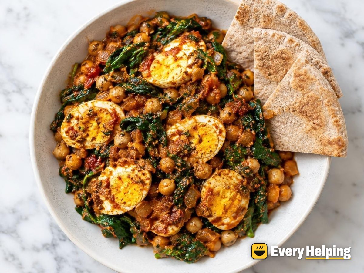 Dry Egg Masala with Spinach and Chickpeas