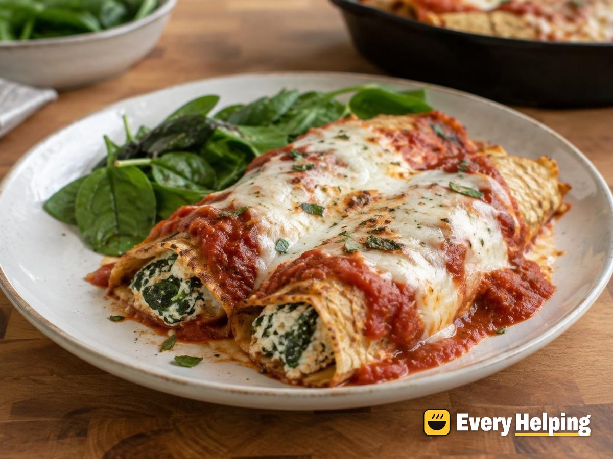 Baked Oat Crêpes with Spinach, Ricotta and Marinara