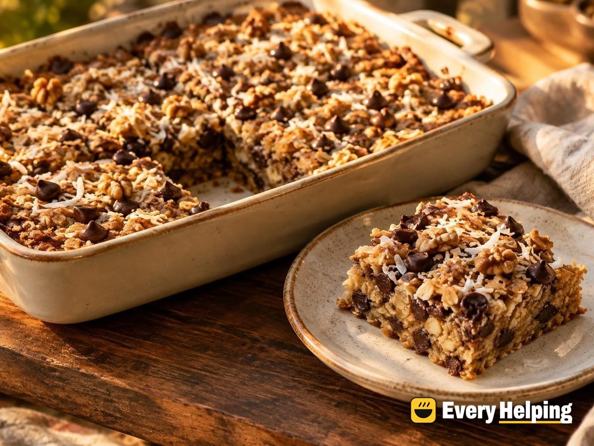 Chocolate Chip Coconut Walnut Baked Oat Bars