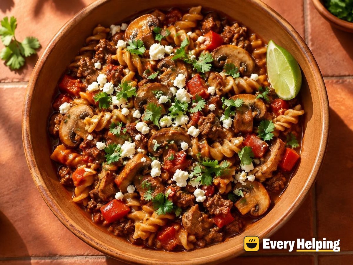 Toasted Pasta Seca with Beef and Mushrooms