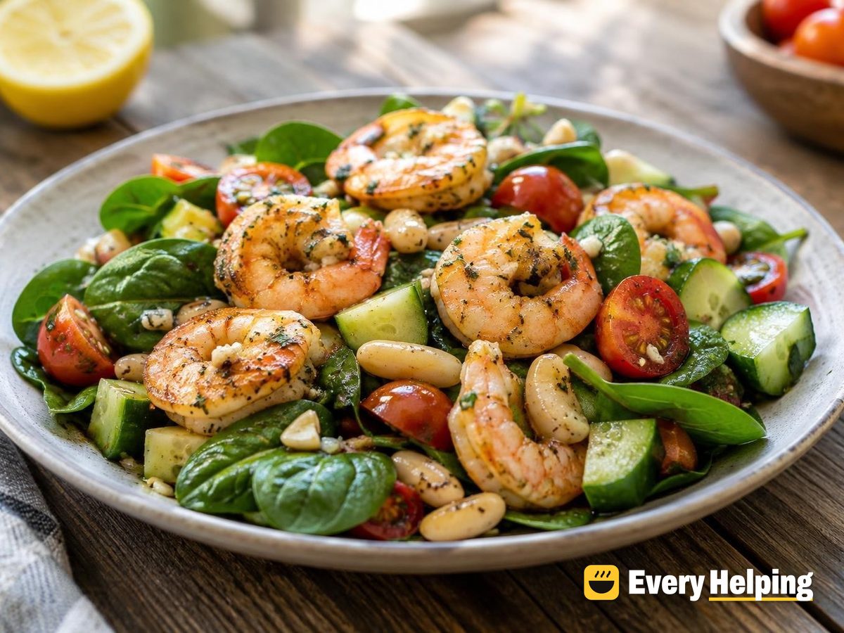 Garlicky Shrimp and Cannellini Spinach Salad