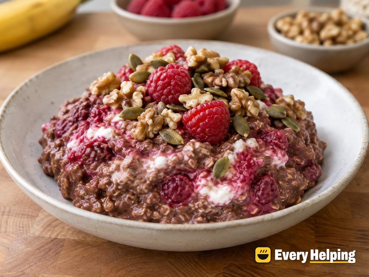 Cocoa Banana Overnight Oats with Raspberries