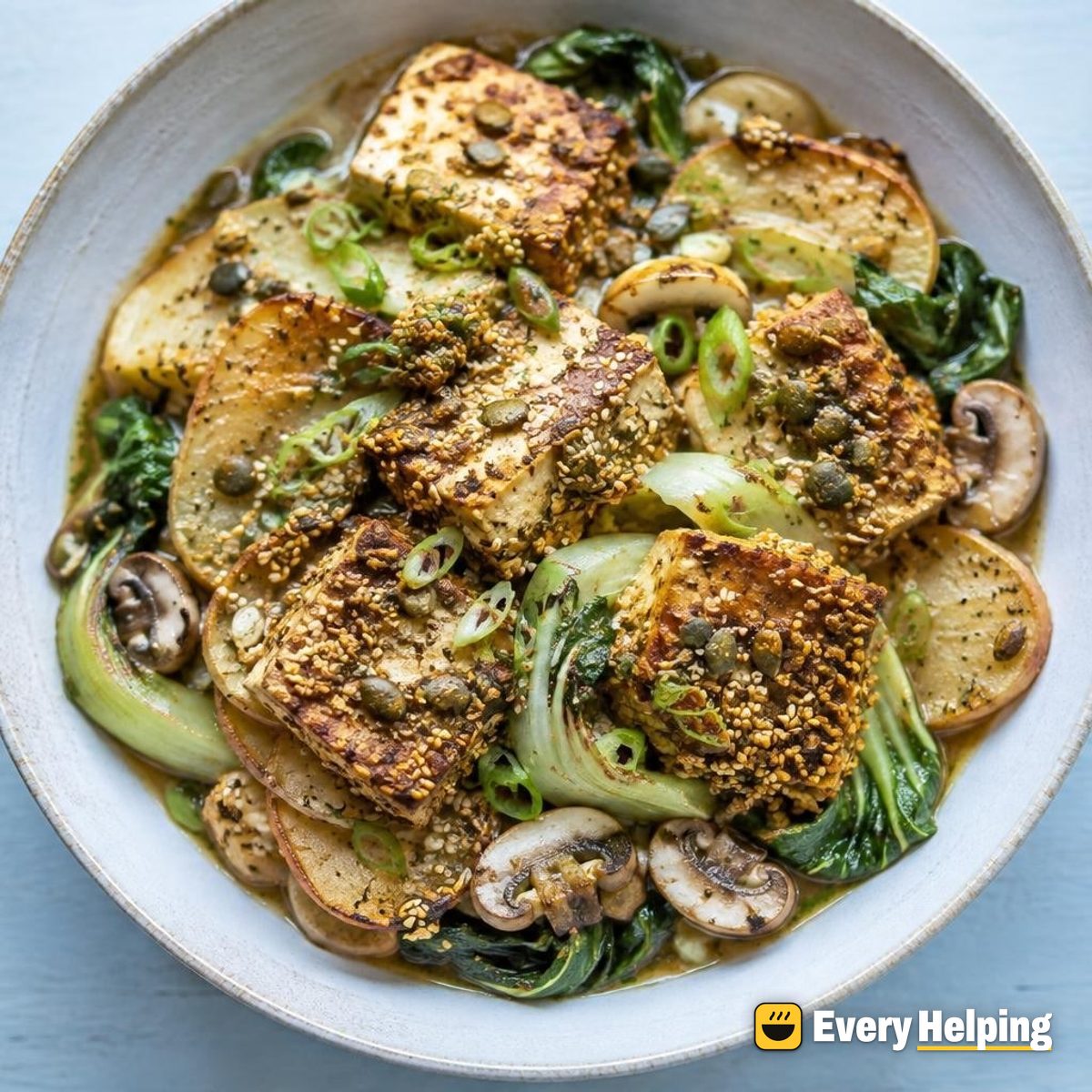 Miso-Ginger Tofu Potato Bake with Sesame Crust