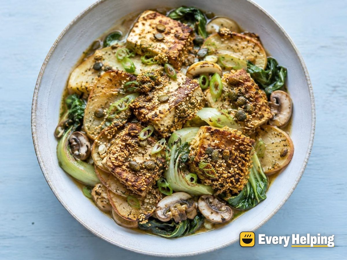 Miso-Ginger Tofu Potato Bake with Sesame Crust