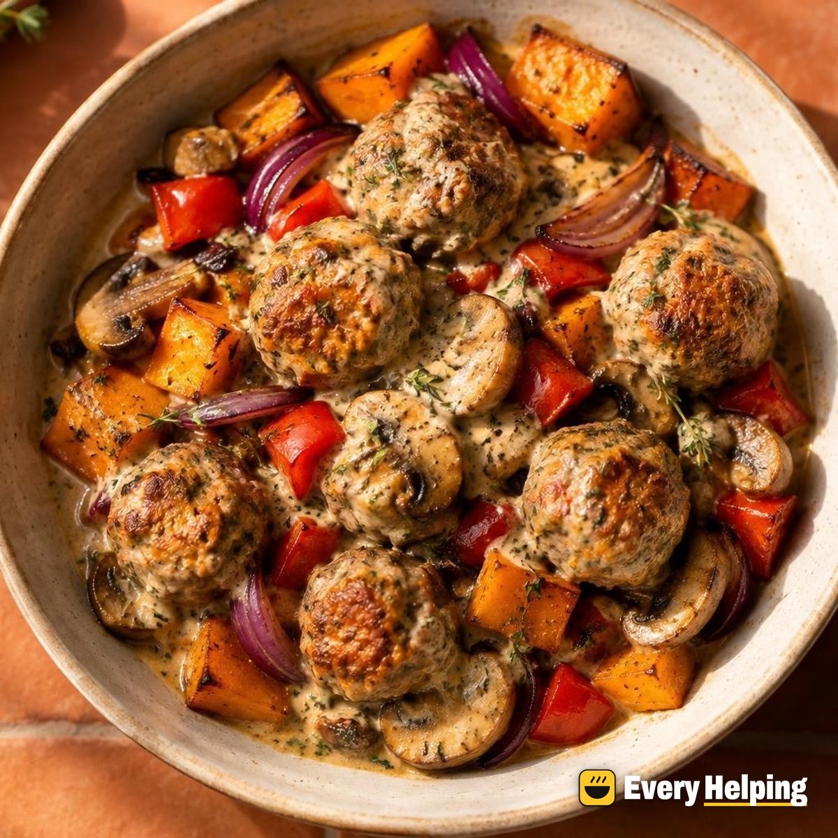 Smoky Turkey Meatballs with Creamy Mushroom Sauce