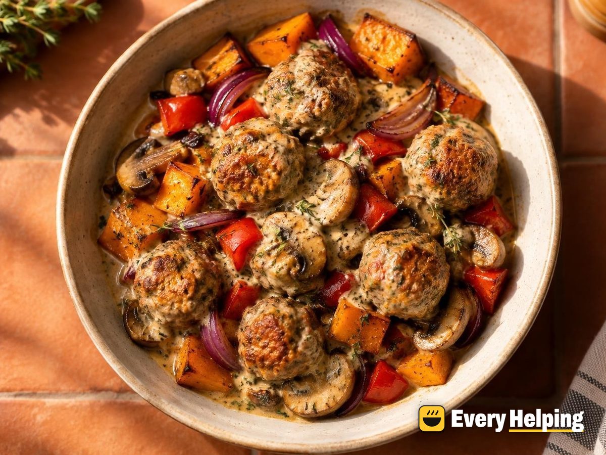 Smoky Turkey Meatballs with Creamy Mushroom Sauce