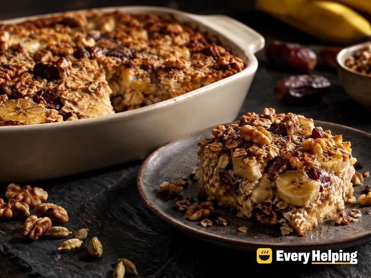 Cardamom Date Banana Walnut Kefir Oat Bake
