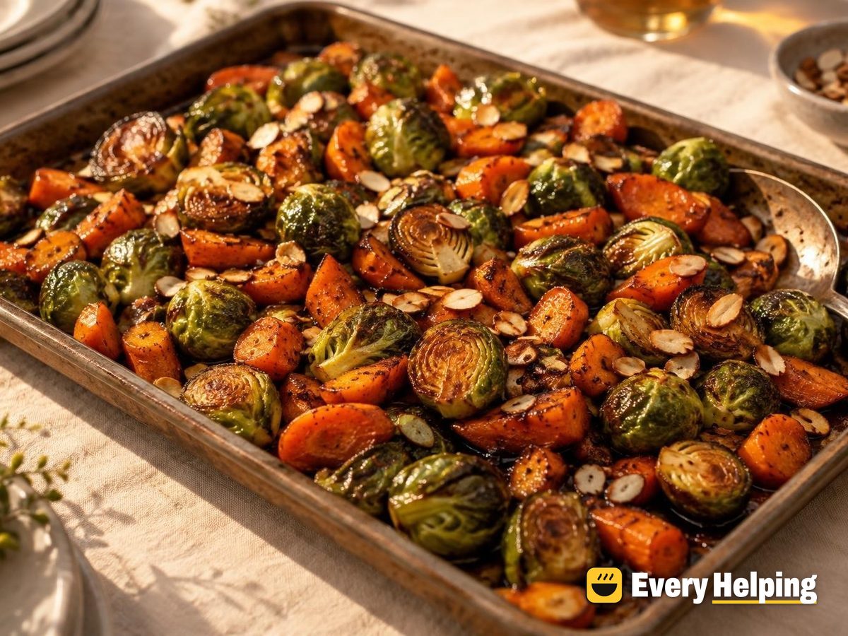 Smoky Paprika Roasted Brussels Sprouts and Carrots