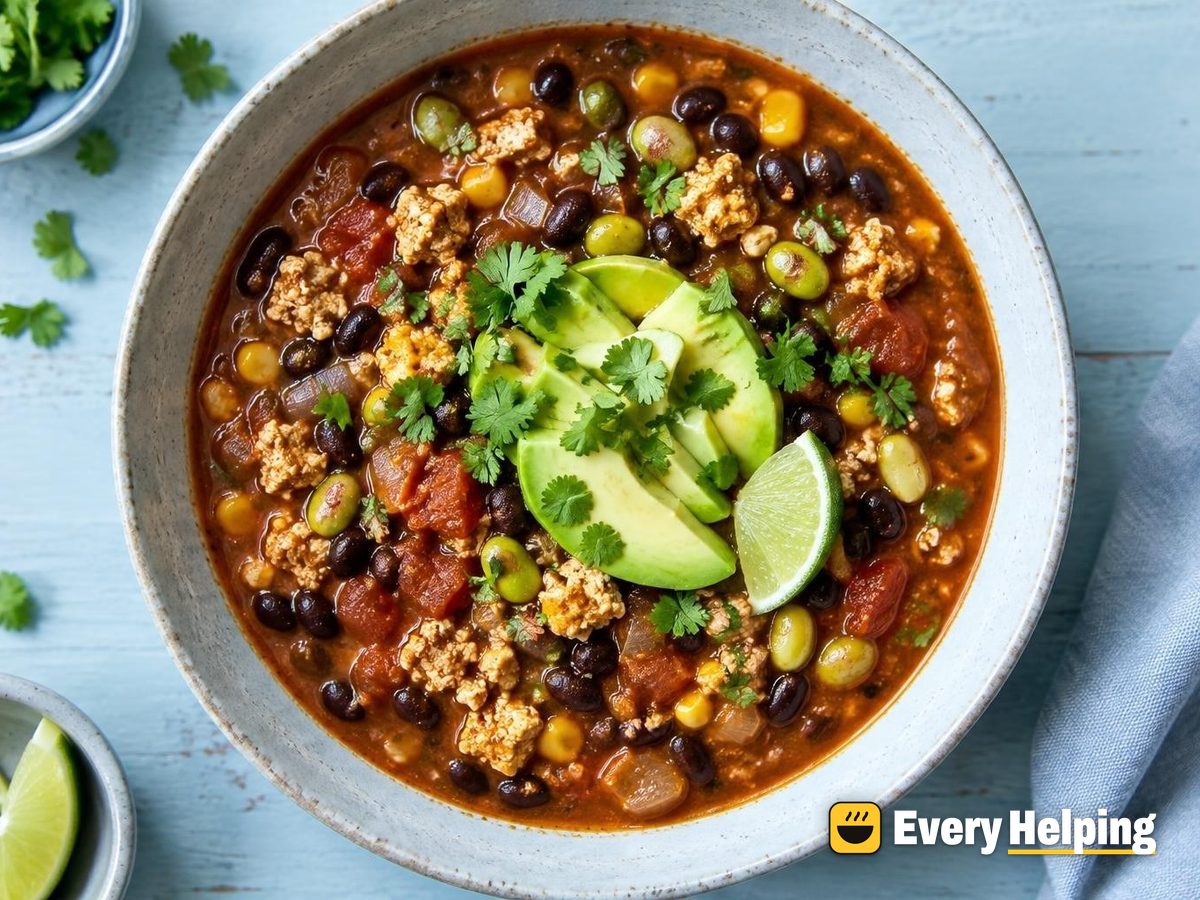 Smoky Crumbled Tofu Black Bean Chili
